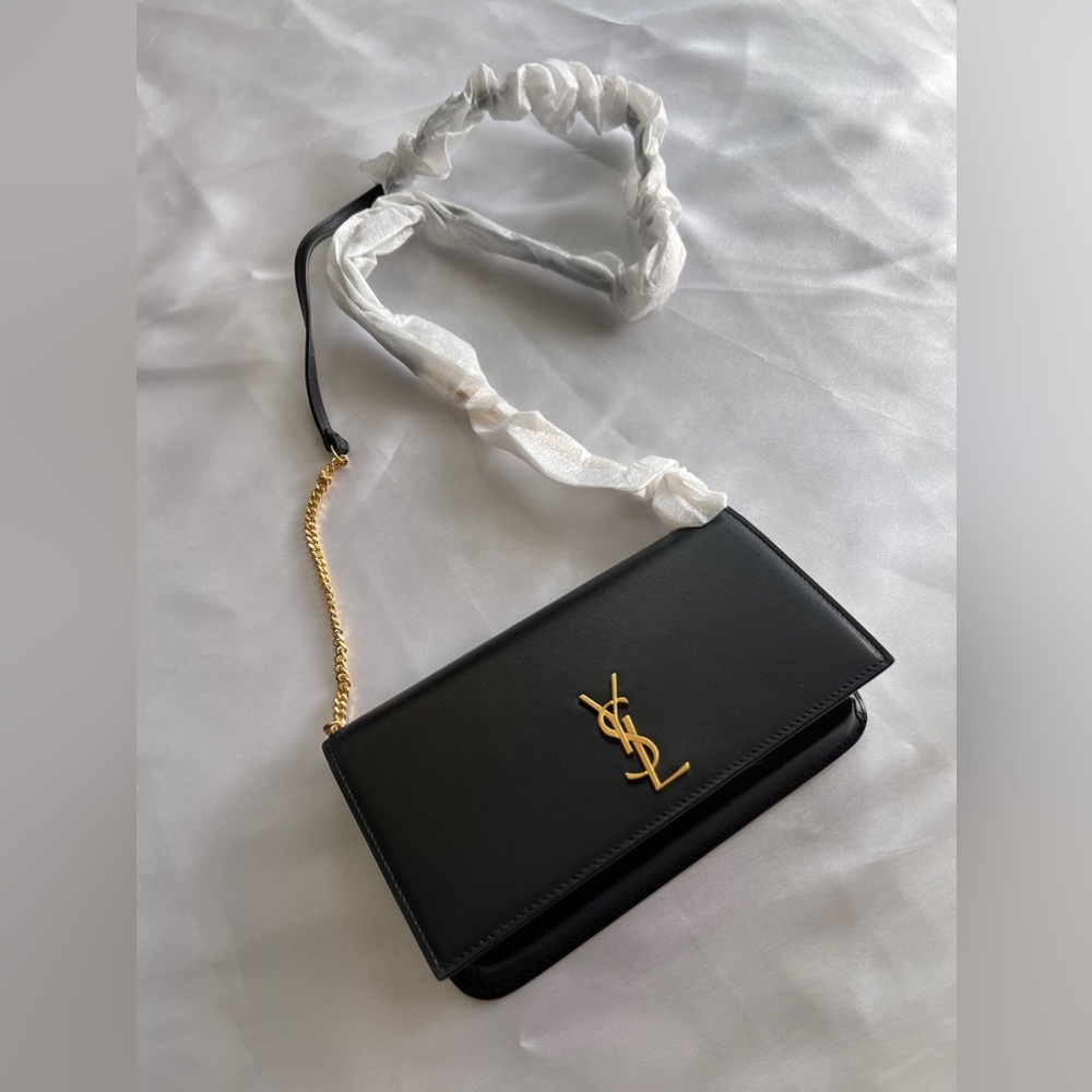YSL SAINT LAURENT Cassandre Phone Holder with Strap Smooth Leather